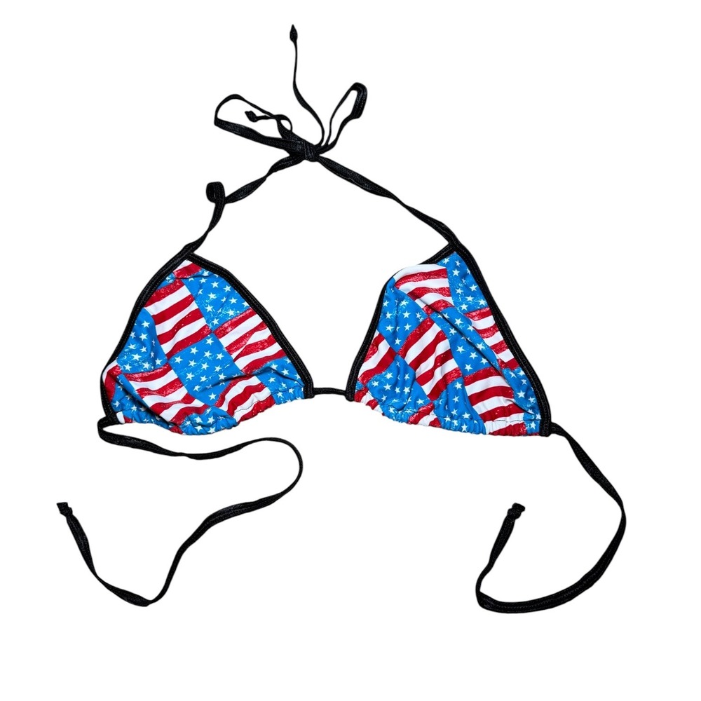 American Flag Bikini Top Triangle Halter Tie‎ Stars Stripes USA Swim S